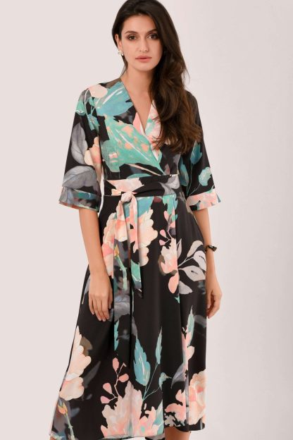 Closet London Duck Egg Floral High-Low Wrap Dress