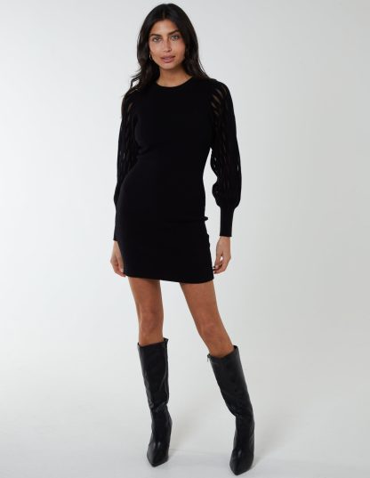 Cut Out Sleeve Bodycon Dress - L / BLACK