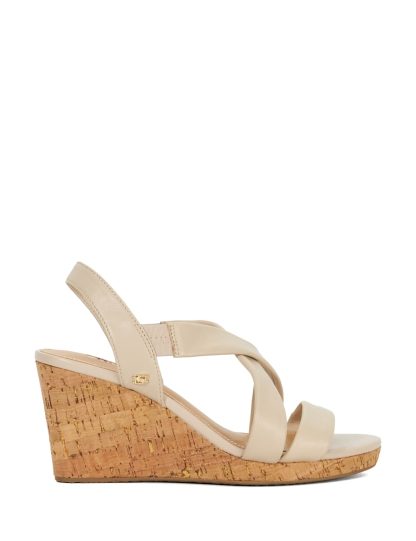 Dune London Women's Leather Crossover Wedge Sandals - 6 - Ecru, Ecru,Tan