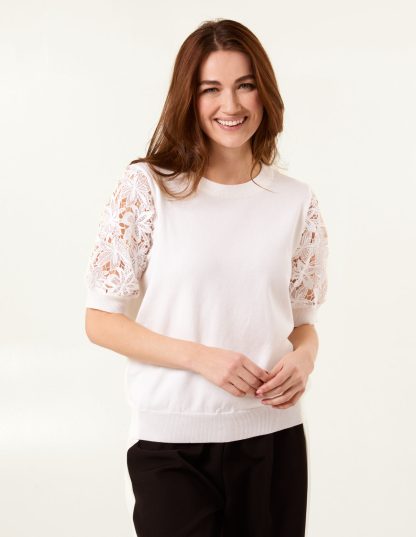 Embroidered Sleeve Top - S/M / IVORY