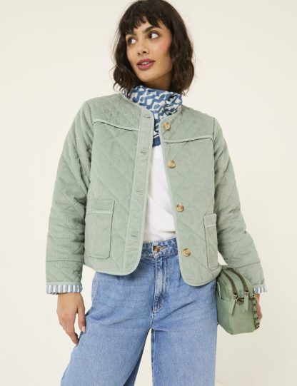 Fatface Women's Pure Cotton Cord Quilted Bomber Jacket - 18 - Green, Green