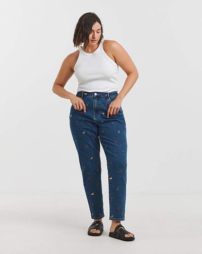 Fruit Salad Embroidered Mom Jeans