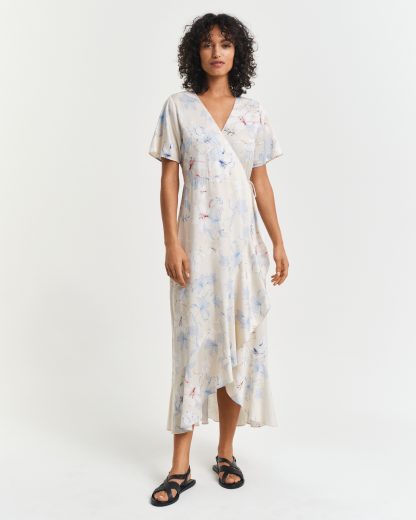 GANT Women Floral Print Frilly Short Sleeve Wrap Dress (44)