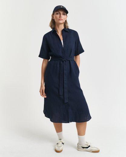 GANT Women Linen Short Sleeve Shirt Dress (46)