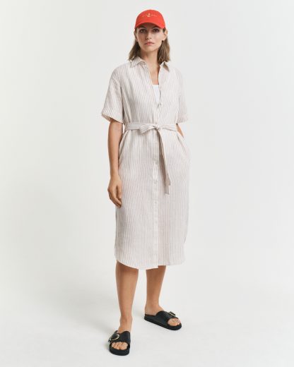 GANT Women Striped Linen Shirt Dress (42)