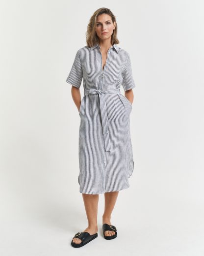 GANT Women Striped Linen Shirt Dress (46)
