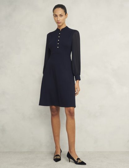 Hobbs Women's Jersey High Neck Knee Length Skater Dress - 14 - Navy, Navy