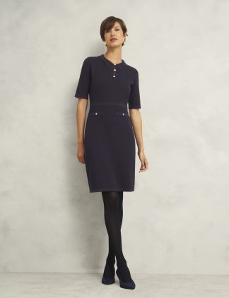 Hobbs Women's Knitted Knee Length Bodycon Dress - 14 - Navy, Navy