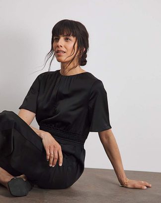 Joanna Hope Black Satin Jumpsuit Black - Joanna Hope - Size: 20