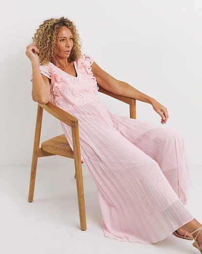 Joanna Hope Lace Pleated Jumpsuit Blush - Joanna Hope - Size: 28