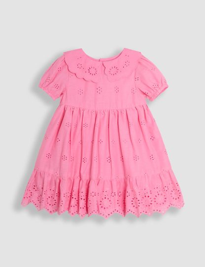 Jojo Maman Bébé Girls Pure Cotton Broderie Dress (6 Mths-5 Yrs) - 6-12M - Pink Mix, Pink Mix