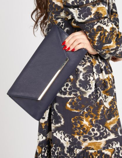 Jones Bootmaker Women's Leather Chain Strap Clutch Bag - Navy, Navy