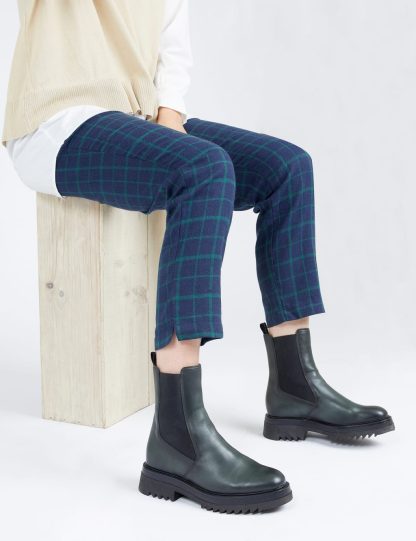 Jones Bootmaker Women's Leather Chelsea Block Heel Ankle Boots - 4 - Green, Green