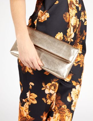 Jones Bootmaker Women's Leather Metallic Foldover Clutch Bag - Gold, Gold,Silver
