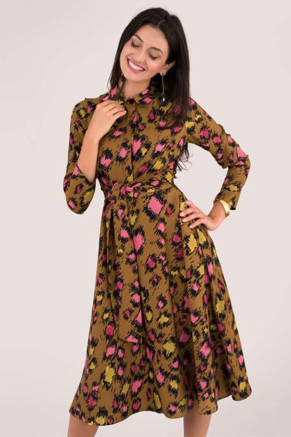 Leopard Print Midi Shirt Dress