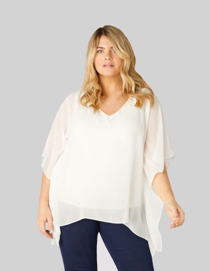 Live Unlimited London Women's Chiffon V-Neck Overlay Top - 22 - Ivory, Ivory