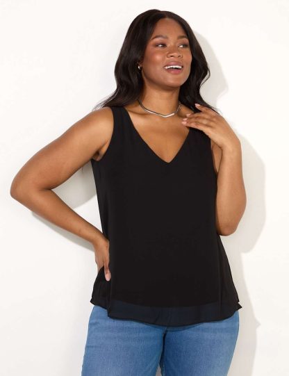 Live Unlimited London Women's V-Neck Vest Top - 22 - Black, Black,Ivory