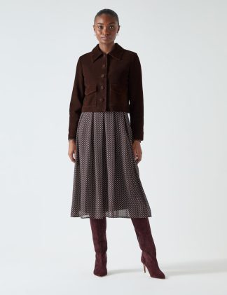 Lk Bennett Women's Leather Collared Cropped Jacket - 14 - Brown, Brown