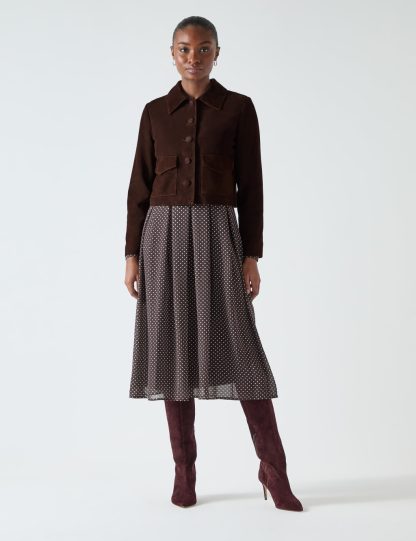 Lk Bennett Women's Leather Collared Cropped Jacket - 14 - Brown, Brown