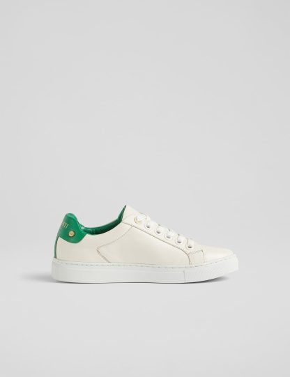 Lk Bennett Women's Leather Lace Up Trainers - 5 - White Mix, White Mix,White