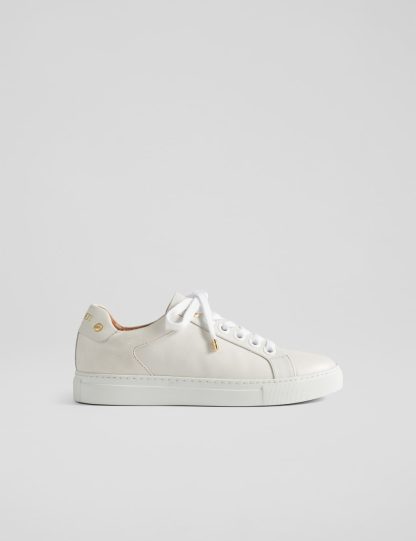 Lk Bennett Women's Leather Lace Up Trainers - 5 - White, White Mix,White