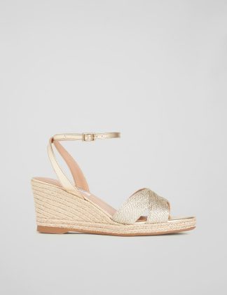 Lk Bennett Women's Metallic Ankle Strap Wedge Sandals - 6 - Gold, Gold