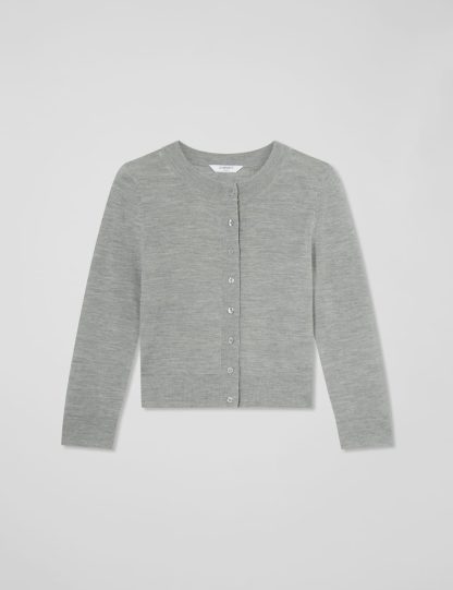 Lk Bennett Women's Pure Merino Wool Button Through Cardigan - XL - Grey, Grey,White,Dusky Rose
