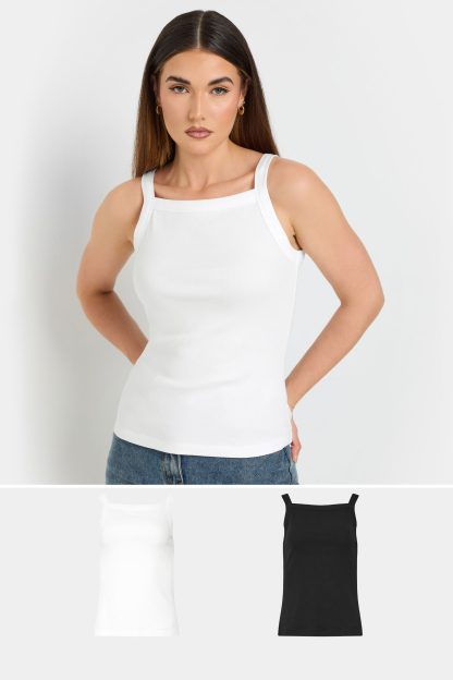 Lts 2 Pack Tall Black & White Square Neck Cami Vest Tops 22-24 Lts | Tall Women's Women's Multipack Tops & Vests