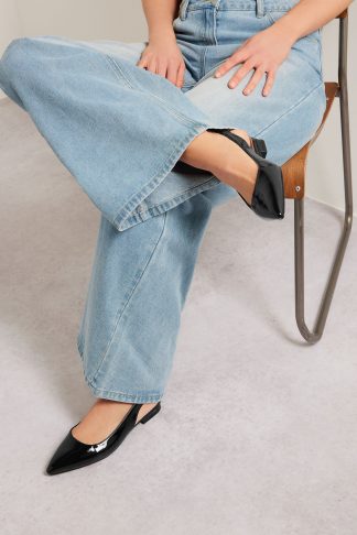Lts Black Patent Slingback Flat Shoes In Standard Fit Standard > 13 Lts | Tall Women's Flats