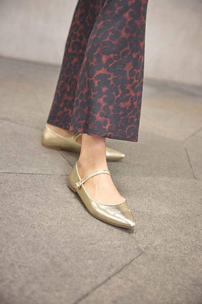 Lts Gold Mary Jane Point Flats In Standard Fit Standard > 13 Lts | Tall Women's Flats