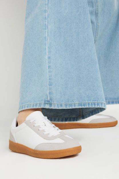 Lts Ivory White Retro Gum Sole Trainer In Standard Fit Standard > 13 Lts | Tall Women's Trainers