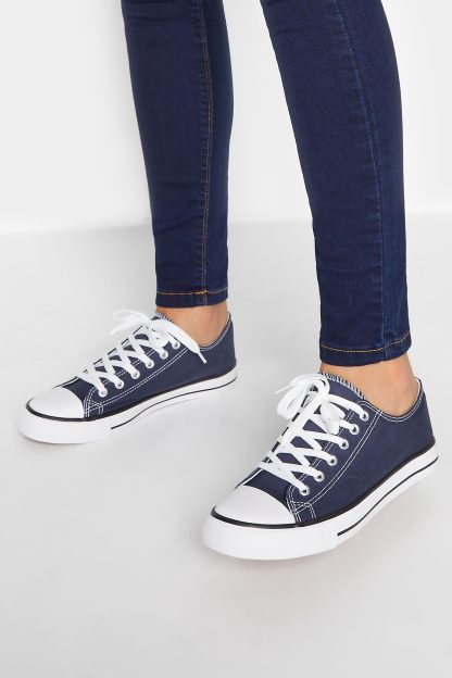 Lts Navy Canvas Low Trainers In Standard Fit Standard > 13 Lts | Tall Women's Flats