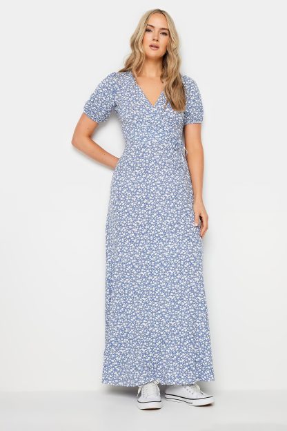 Lts Tall Blue Ditsy Floral Print Maxi Wrap Dress 22-24 Lts | Tall Women's Midi Dresses