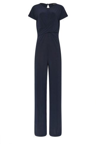 Lts Tall Navy Blue Twist Front Wide Leg Jumpsuit 22-24 Lts | Tall Women's Jumpsuits