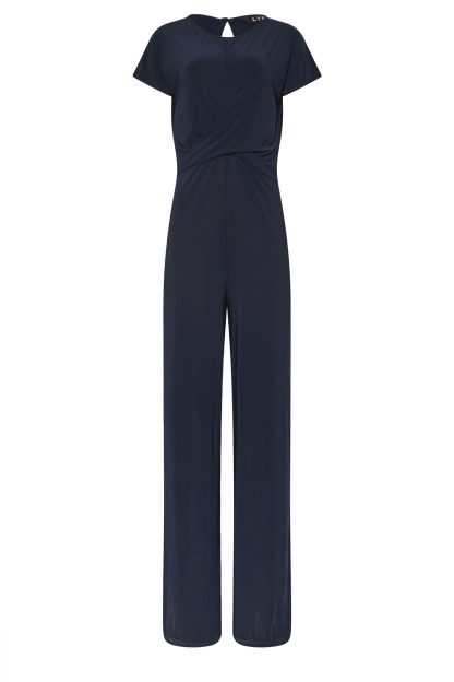 Lts Tall Navy Blue Twist Front Wide Leg Jumpsuit 22-24 Lts | Tall Women's Jumpsuits