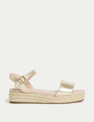 M&S Collection Kids Metallic Wedge Sandals (1 Large - 6 Large) - 5 LSTD - Gold, Gold