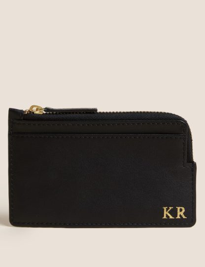 M&S Collection Personalised Leather Coin Purse - Black, Black