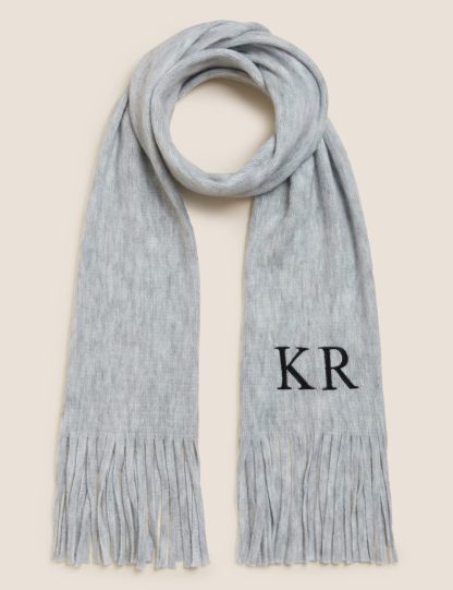M&S Collection Personalised Women's Knitted Tassel Scarf - Grey, Grey