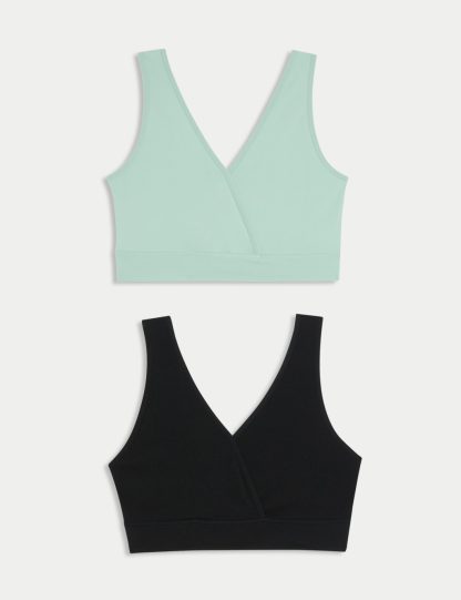 M&S Collection Women's 2 Pack Lounge Nursing Maternity Bras - Green Mix, Green Mix,Mushroom
