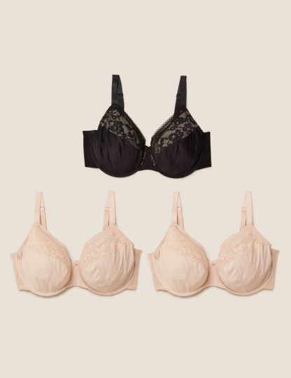 M&S Collection Women's 3pk Lace Trim Wired Full Cup Bras F-H - 32G - Opaline Mix, Opaline Mix