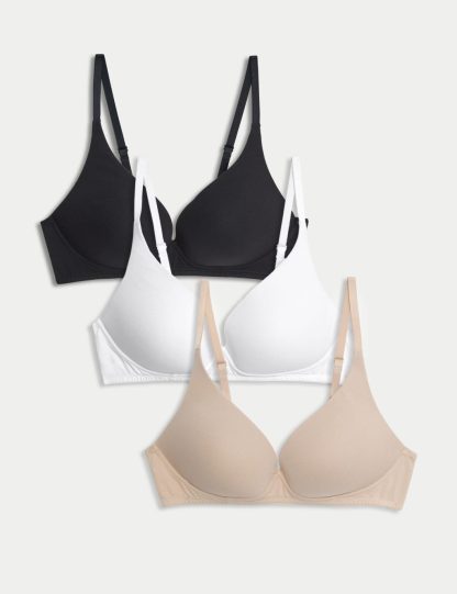 M&S Collection Women's 3pk Non Wired Plunge T-Shirt Bras A-E - 36B - Opaline Mix, Green Mix,Dark Cranberry,Opaline Mix