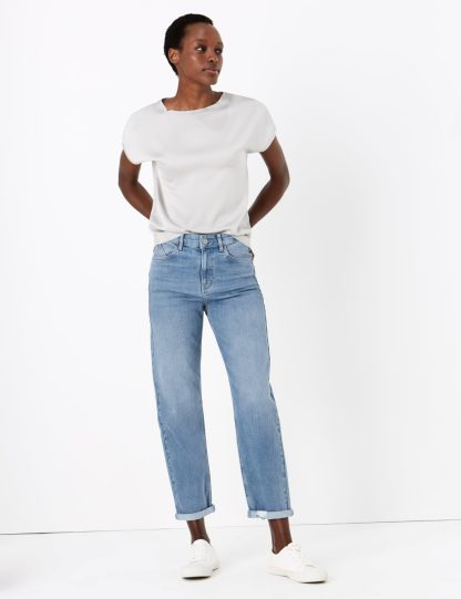 M&S Collection Women's Boyfriend Jeans with Stretch - 6SHT - Light Indigo, Light Indigo,Grey