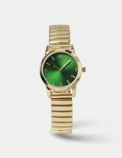 M&S Collection Women's Green Rhinestone Strech Watch, Green