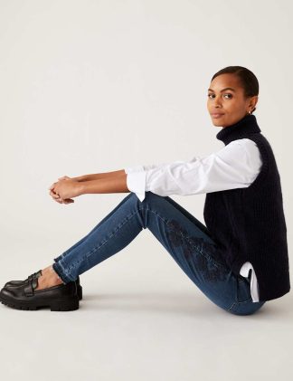 M&S Collection Women's Ivy Premium Embroidered Skinny Jeans - 6REG - Dark Indigo, Dark Indigo