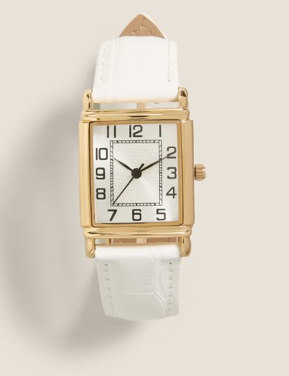 M&S Collection Women's Rectangular Face Watch - White, White