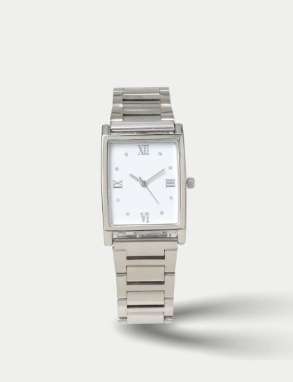 M&S Collection Women's Silver Square Face Watch, Silver