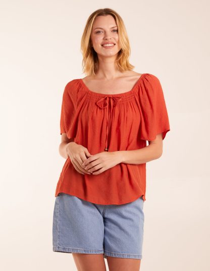 Milkmaid Shirred Swing Top - S / ORANGE