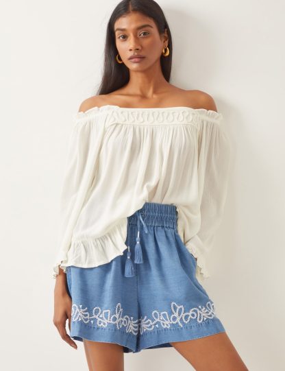 Monsoon Women's Off The Shoulder Frill Detail Top - M - White, White