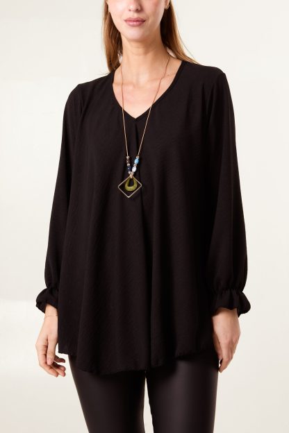 Necklace V Neck Top - ONE / BLACK