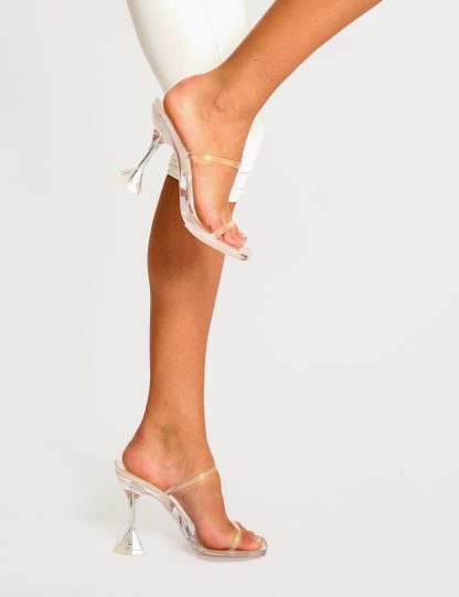 Nineties Baby Clear Perspex Double Strap High Heel Mules